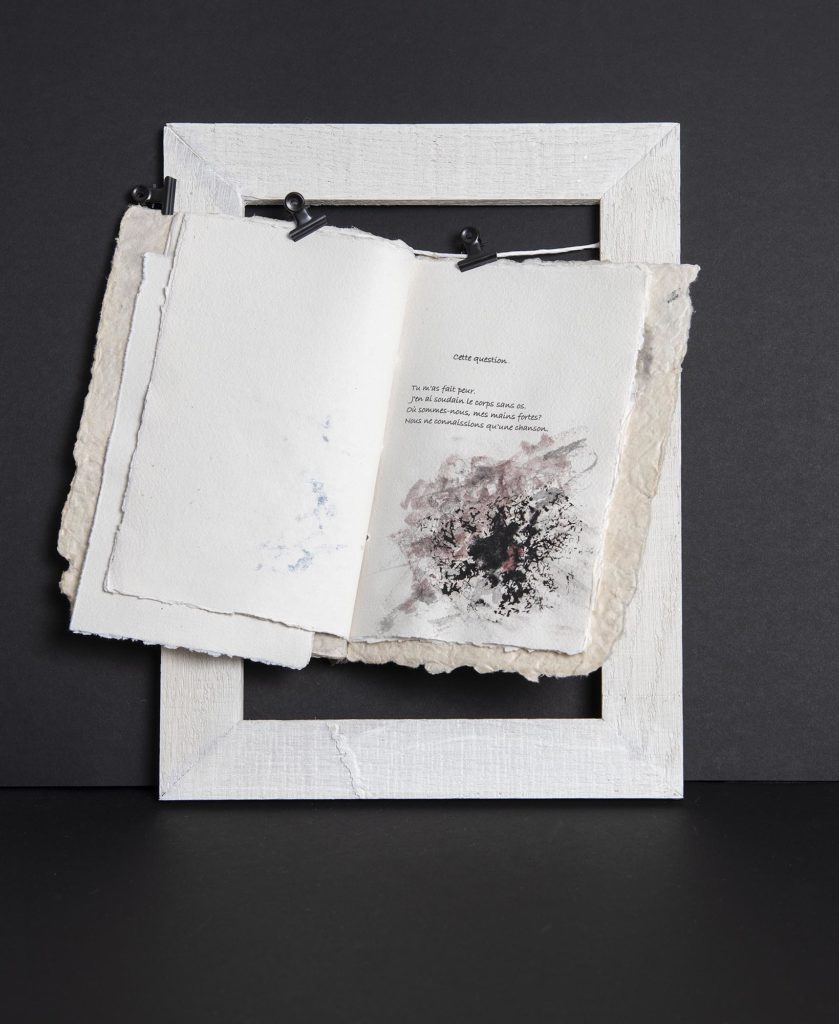 Livre unique achevé d’imprimer en mai 2020 sur des poèmes de Paul Eluard avec des lavis  à l’encre de couleurs.